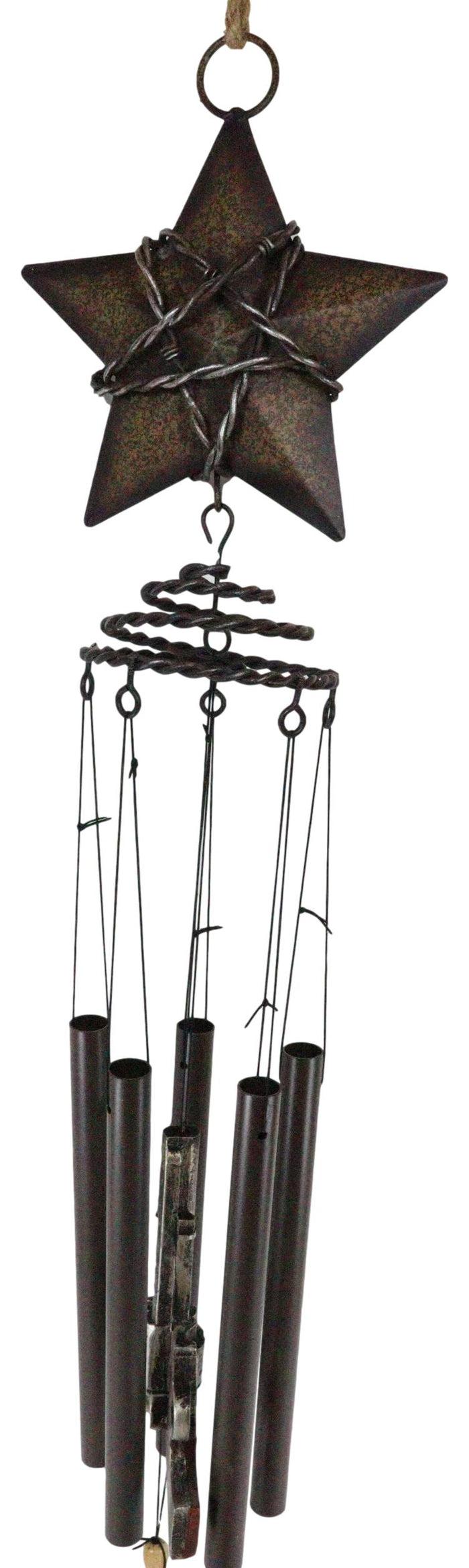 Ebros Gift Rustic Western Lone Star With Barbed Wire Cords And Pistol Guns Wind Chime Decor