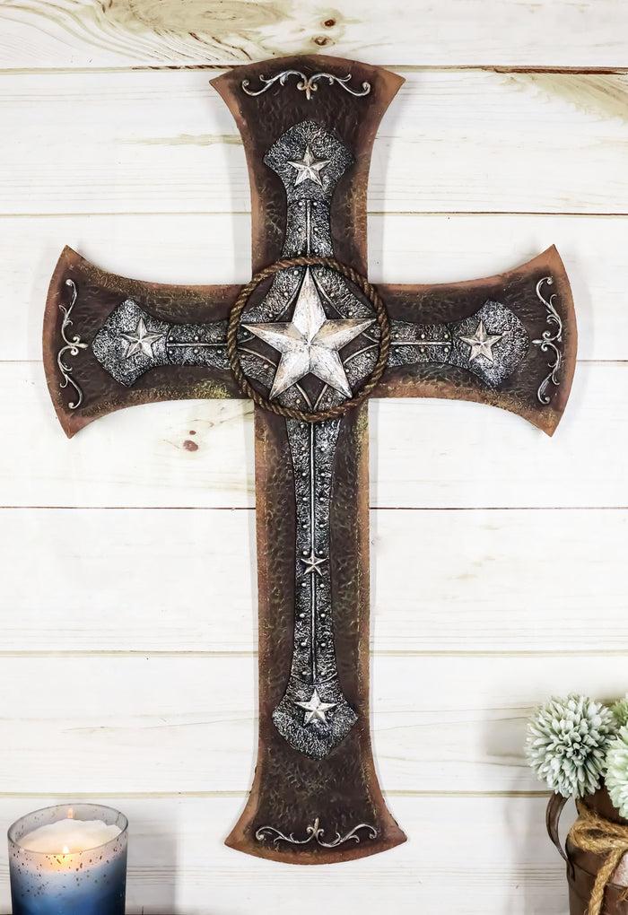 ebros gift Rustic Western Lone Star With Braided Ropes and Scroll Lace Layered Wall Cross
