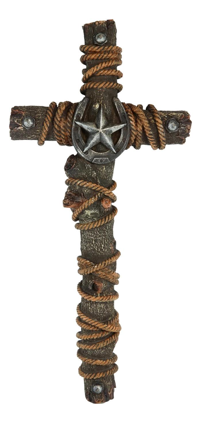 Ebros Gift Rustic Western Lone Star With Horseshoe Nailheads And Braided Ropes Wall Cross