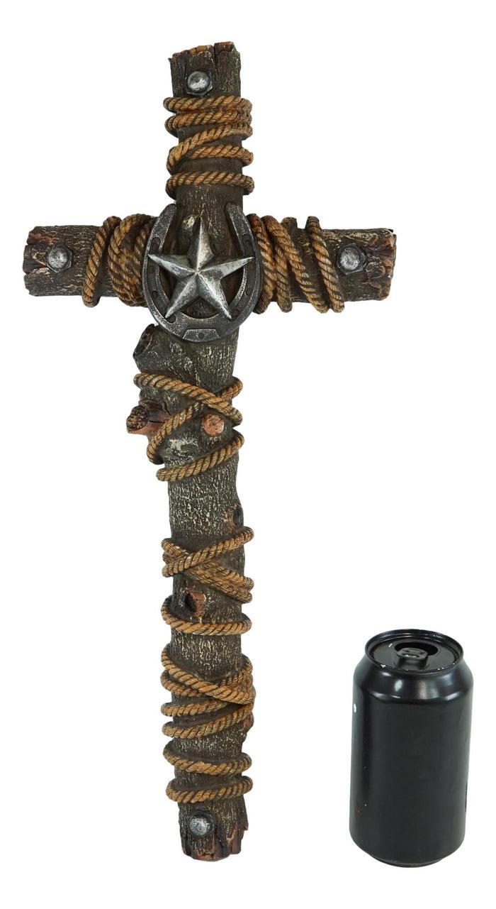 Ebros Gift Rustic Western Lone Star With Horseshoe Nailheads And Braided Ropes Wall Cross