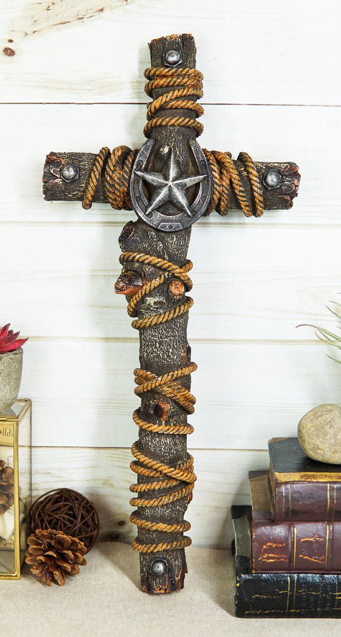 ebros gift Rustic Western Lone Star with Horseshoe Nailheads and Braided Ropes Wall Cross