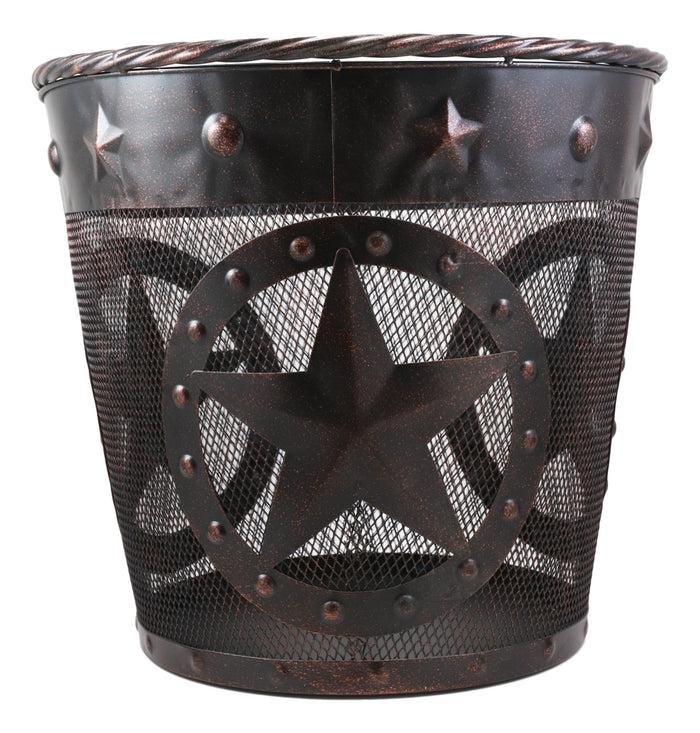 Rustic Western Lone Stars With Braided Metal Rope Trim Wire Waste Basket Bin