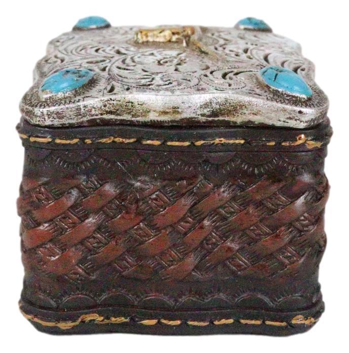 Ebros Gift Rustic Western Longhorn Cow Skull Concho Tooled Leather Decorative Trinket Box