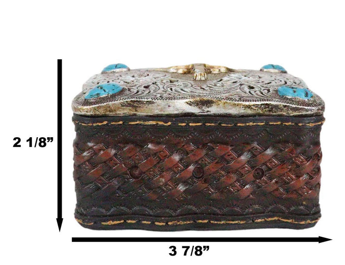 Ebros Gift Rustic Western Longhorn Cow Skull Concho Tooled Leather Decorative Trinket Box