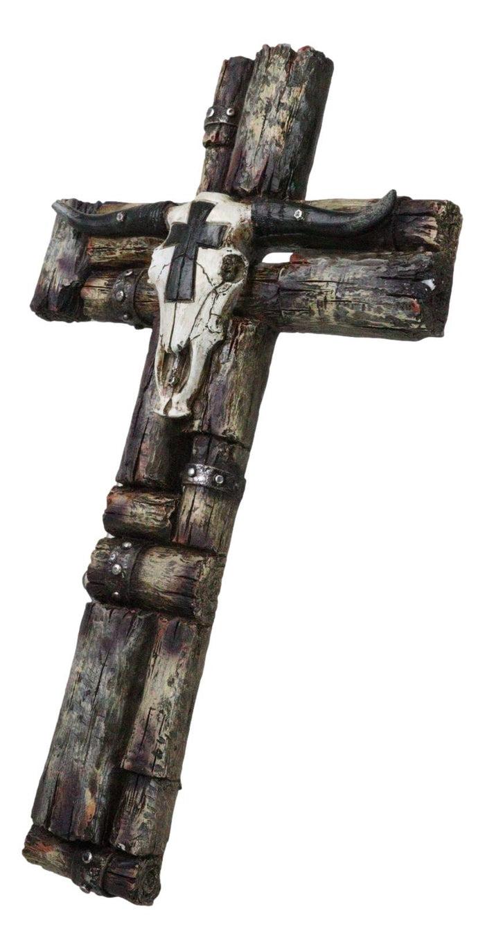 Ebros Gift Rustic Western Longhorn Cow Skull On Faux Wood Barnyard Planks Wall Cross
