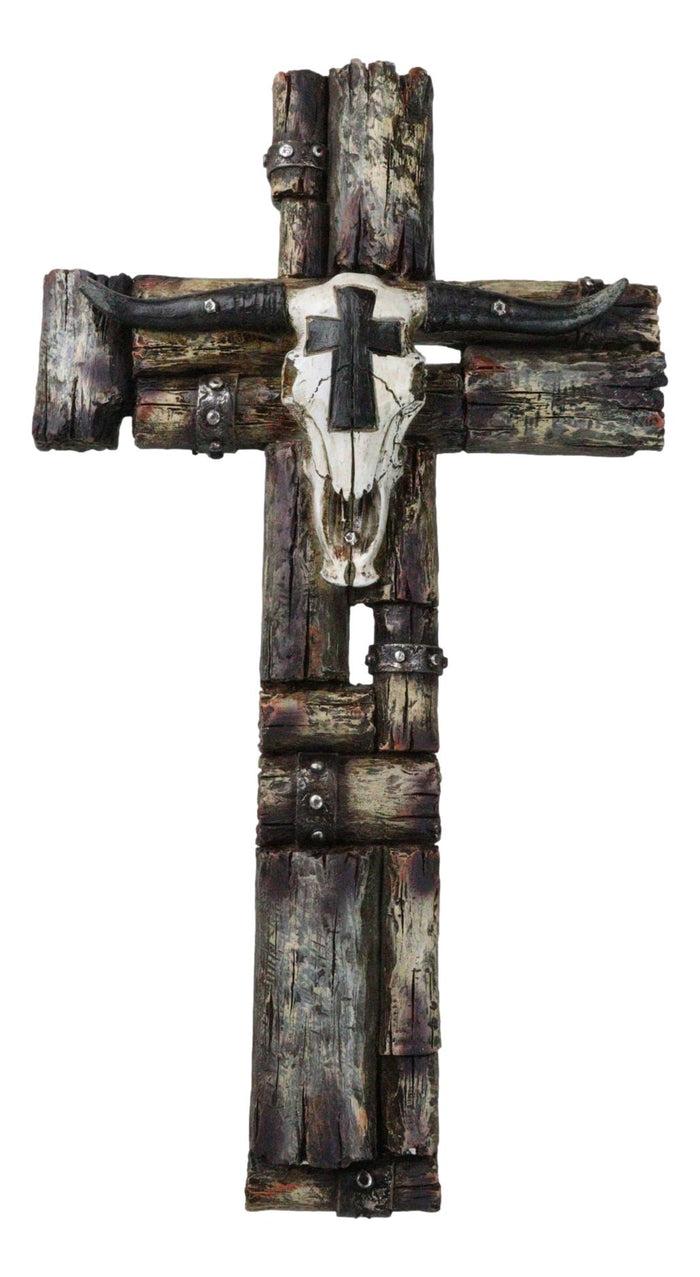 ebros gift Rustic Western Longhorn Cow Skull On Faux Wood Barnyard Planks Wall Cross