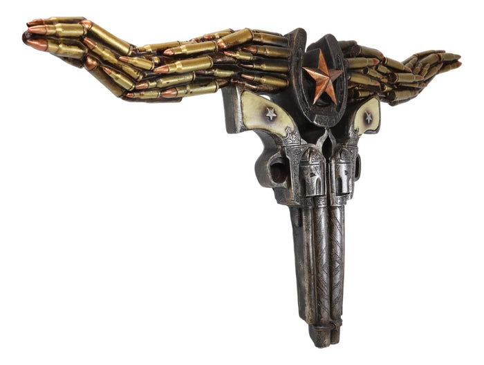 Ebros Gift Rustic Western Longhorn Cow Skull With Horseshoe Star Bullet Casings Wall Decor