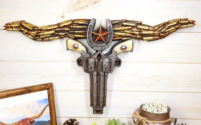 ebros gift Rustic Western Longhorn Cow Skull With Horseshoe Star Bullet Casings Wall Decor