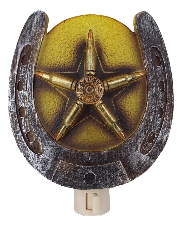 Ebros Gift Rustic Western Lucky Horseshoe With Star Bullets Wall Plug In LED Night Light