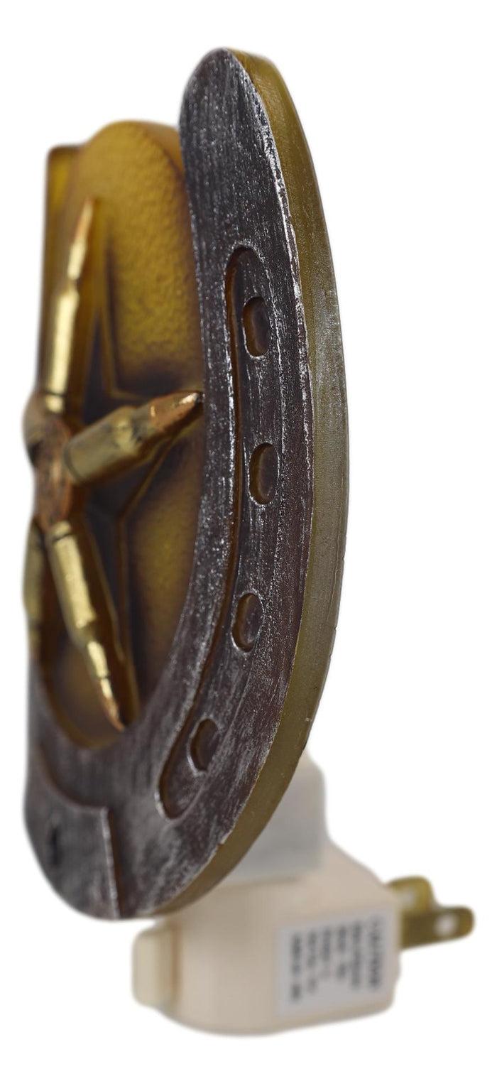 Ebros Gift Rustic Western Lucky Horseshoe With Star Bullets Wall Plug In LED Night Light
