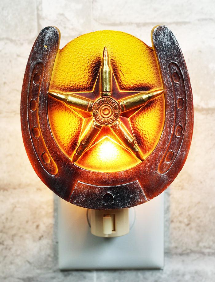 ebros gift Rustic Western Lucky Horseshoe With Star Bullets Wall Plug In LED Night Light
