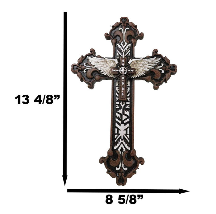 Ebros Gift Rustic Western Mayan Aztec Ancient Symbols With Angel Wings Wall Cross Decor