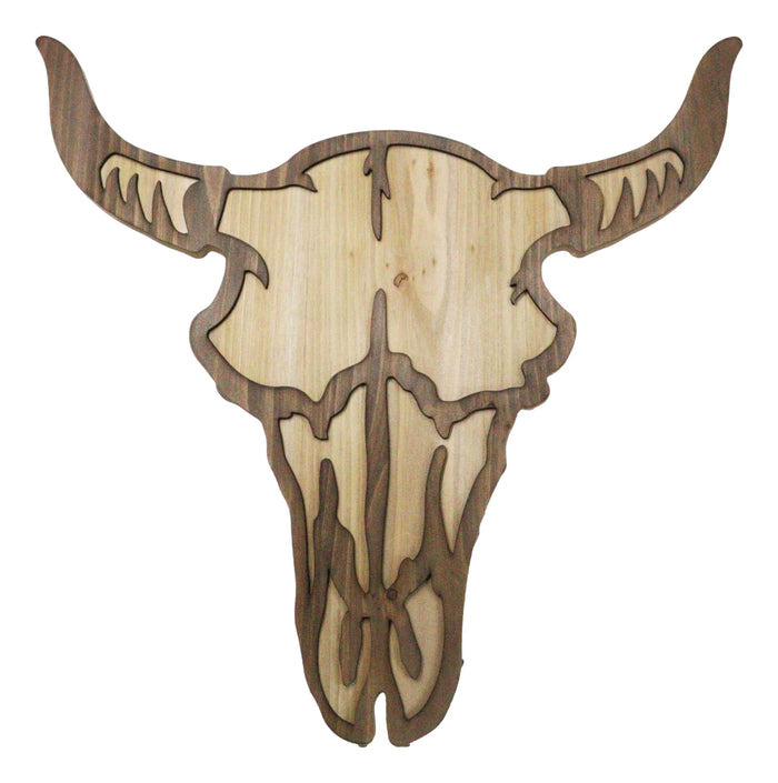 ebros gift Rustic Western MDF Wood Bison Cow Skull Cutout Wall Decor Plaque 16.25"L
