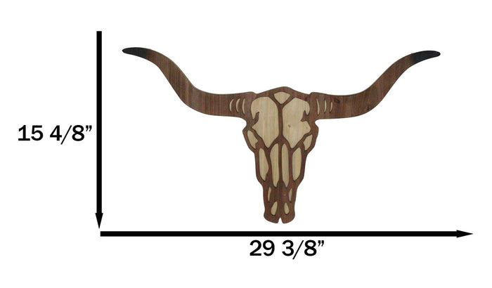 Ebros Gift Rustic Western MDF Wood Longhorn Cow Skull Cutout Wall Decor Plaque 29.25"L