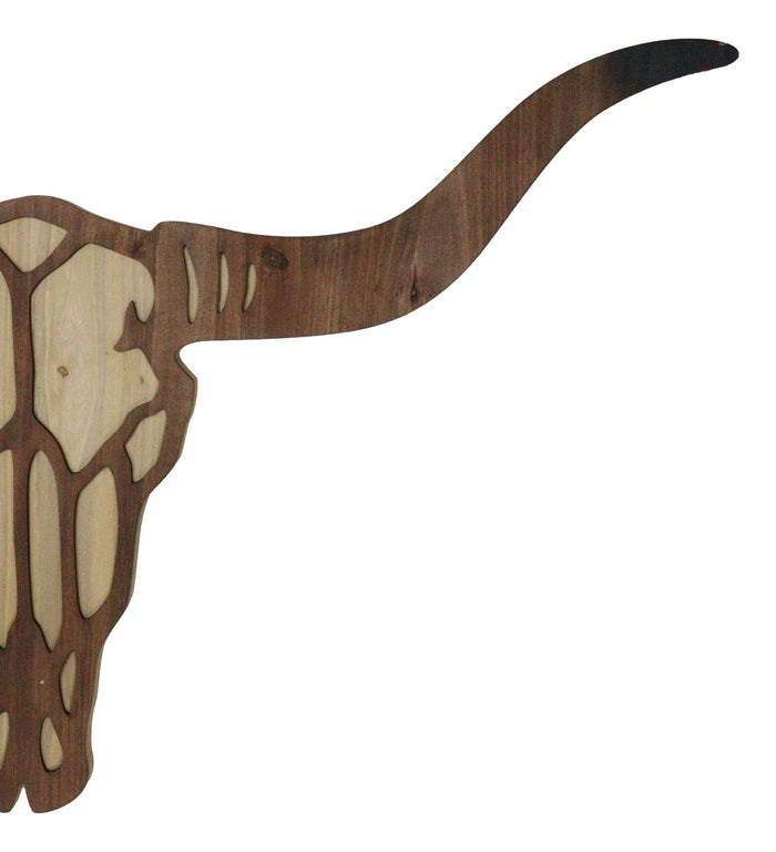 Ebros Gift Rustic Western MDF Wood Longhorn Cow Skull Cutout Wall Decor Plaque 29.25"L