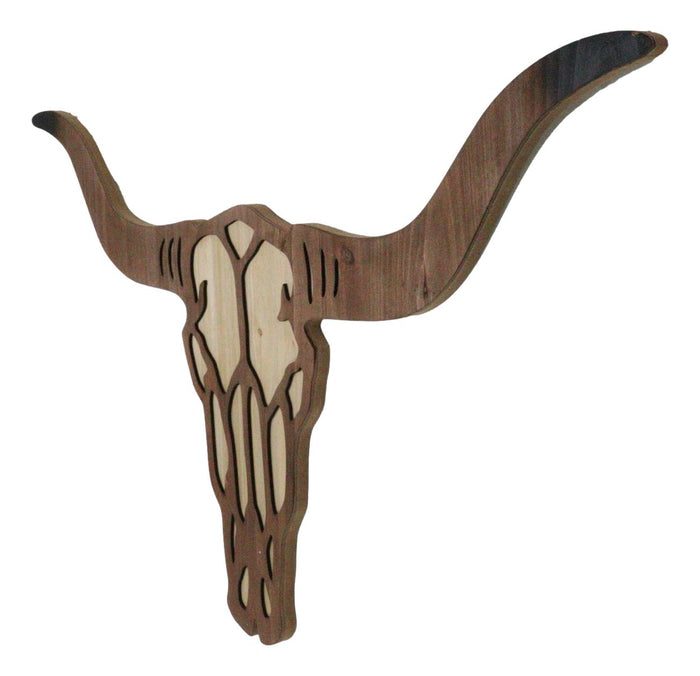 Ebros Gift Rustic Western MDF Wood Longhorn Cow Skull Cutout Wall Decor Plaque 29.25"L