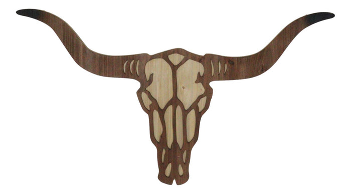 ebros gift Rustic Western MDF Wood Longhorn Cow Skull Cutout Wall Decor Plaque 29.25"L