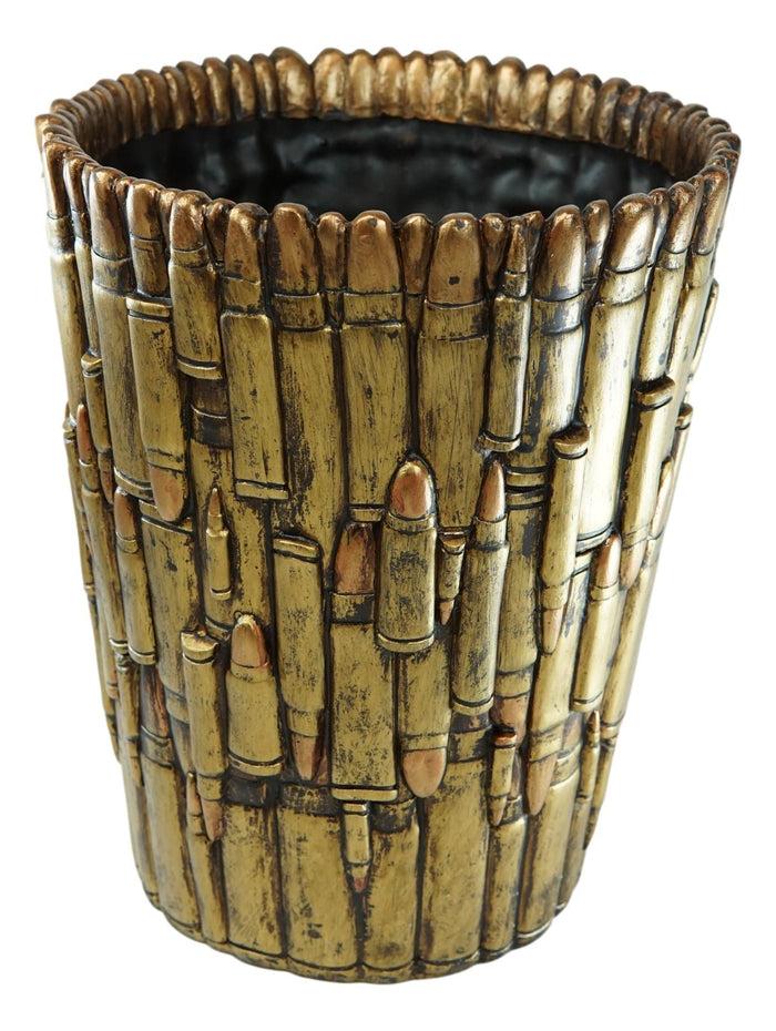 Ebros Gift Rustic Western Military Rifle Ammo Shells Gold Tone Bullets Waste Basket Bin