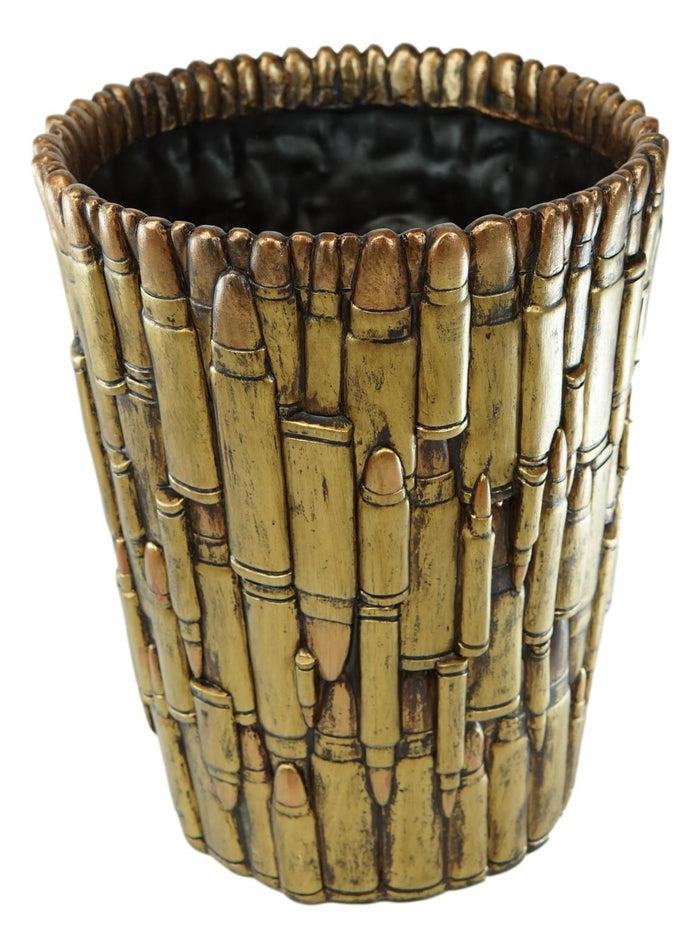 Ebros Gift Rustic Western Military Rifle Ammo Shells Gold Tone Bullets Waste Basket Bin