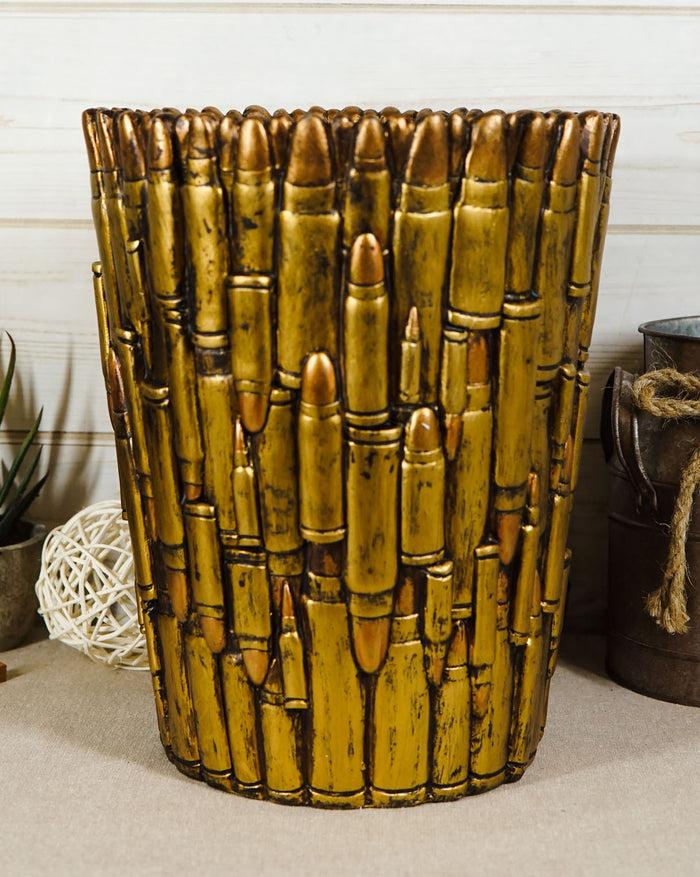 ebros gift Rustic Western Military Rifle Ammo Shells Gold Tone Bullets Waste Basket Bin