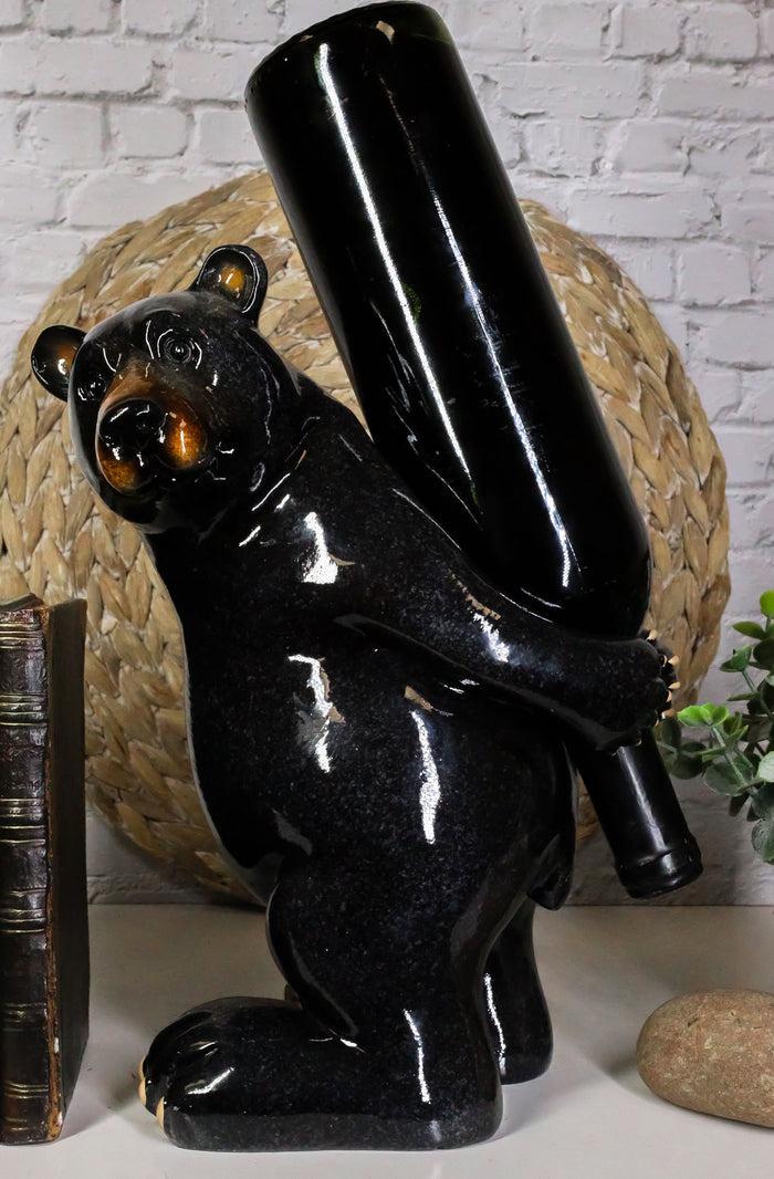 ebros gift Rustic Western Mountain Black Bear Piggybacking Wine Bottle Holder Figurine