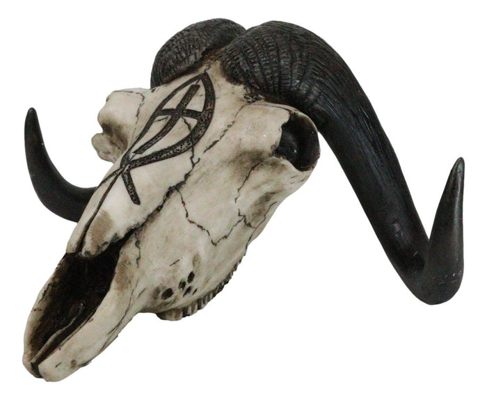 Ebros Gift Rustic Western Musk Ox Cattle Bull Skull With Christian Ichthys Symbol Figurine