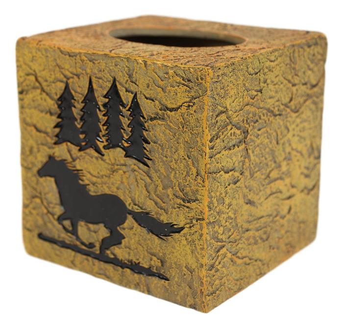 Ebros Gift Rustic Western Mustang Horse By Pine Trees Silhouette Tissue Box Cover Holder