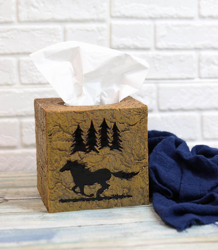ebros gift Rustic Western Mustang Horse By Pine Trees Silhouette Tissue Box Cover Holder
