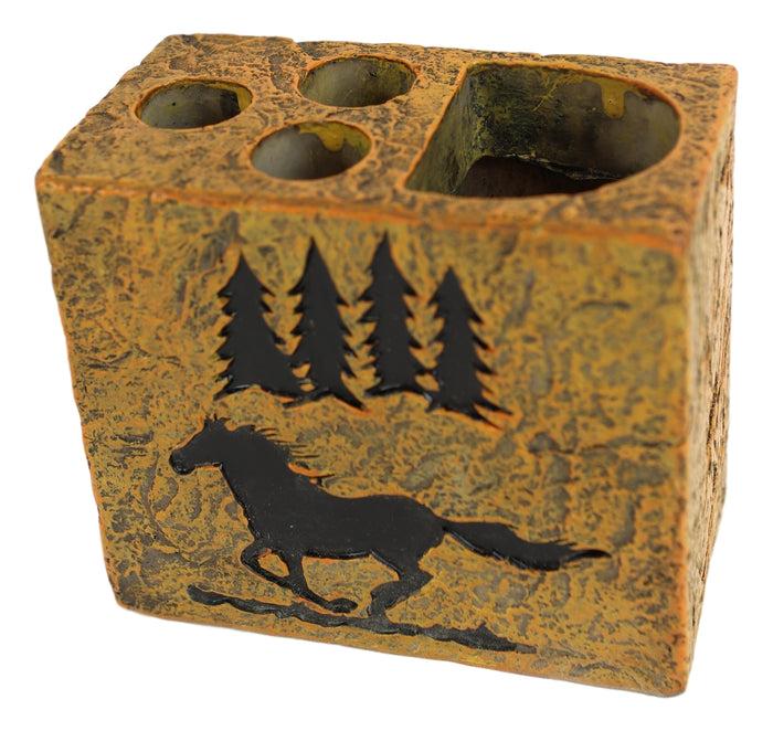 Ebros Gift Rustic Western Mustang Horse Pine Trees Silhouette Toothbrush Toothpaste Holder