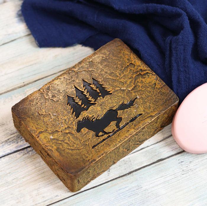 ebros gift Rustic Western Mustang Horse Pine Trees Silhouette Bar Soap Dish Holder Figurine