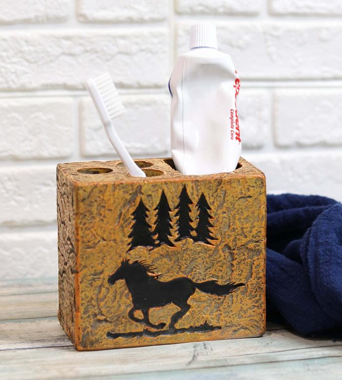 ebros gift Rustic Western Mustang Horse Pine Trees Silhouette Toothbrush Toothpaste Holder