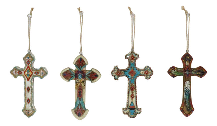 Ebros Gift Rustic Western Native Indian Christian Crosses Set Of 4 Christmas Tree Ornaments