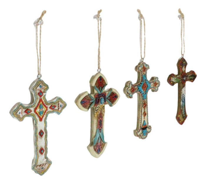 Ebros Gift Rustic Western Native Indian Christian Crosses Set Of 4 Christmas Tree Ornaments