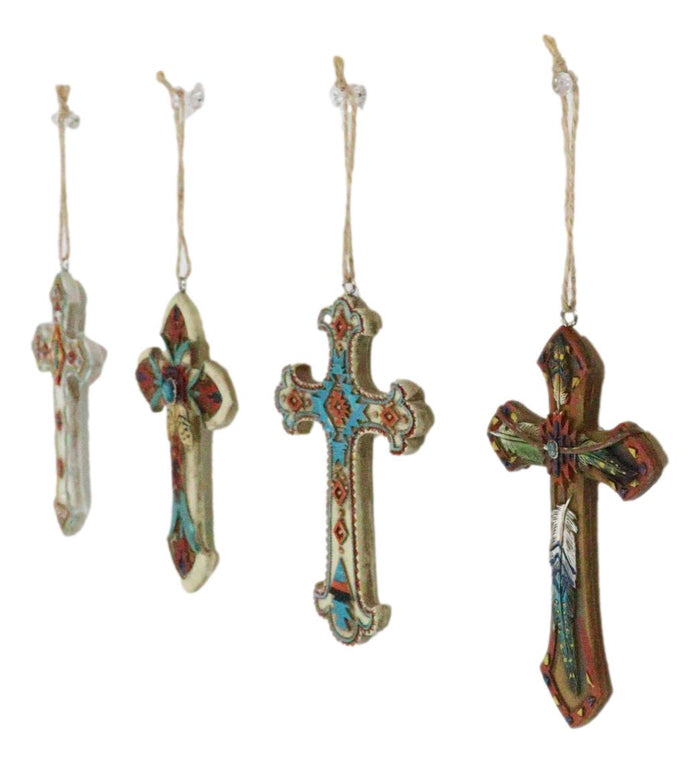 Ebros Gift Rustic Western Native Indian Christian Crosses Set Of 4 Christmas Tree Ornaments
