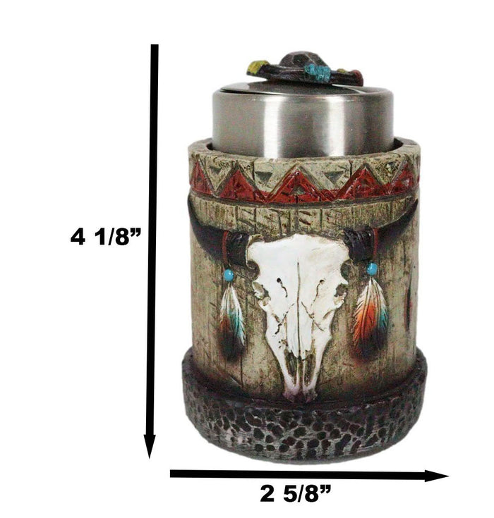Ebros Gift Rustic Western Native Indian Cow Skull Feathers Spring Barrel Toothpick Holder