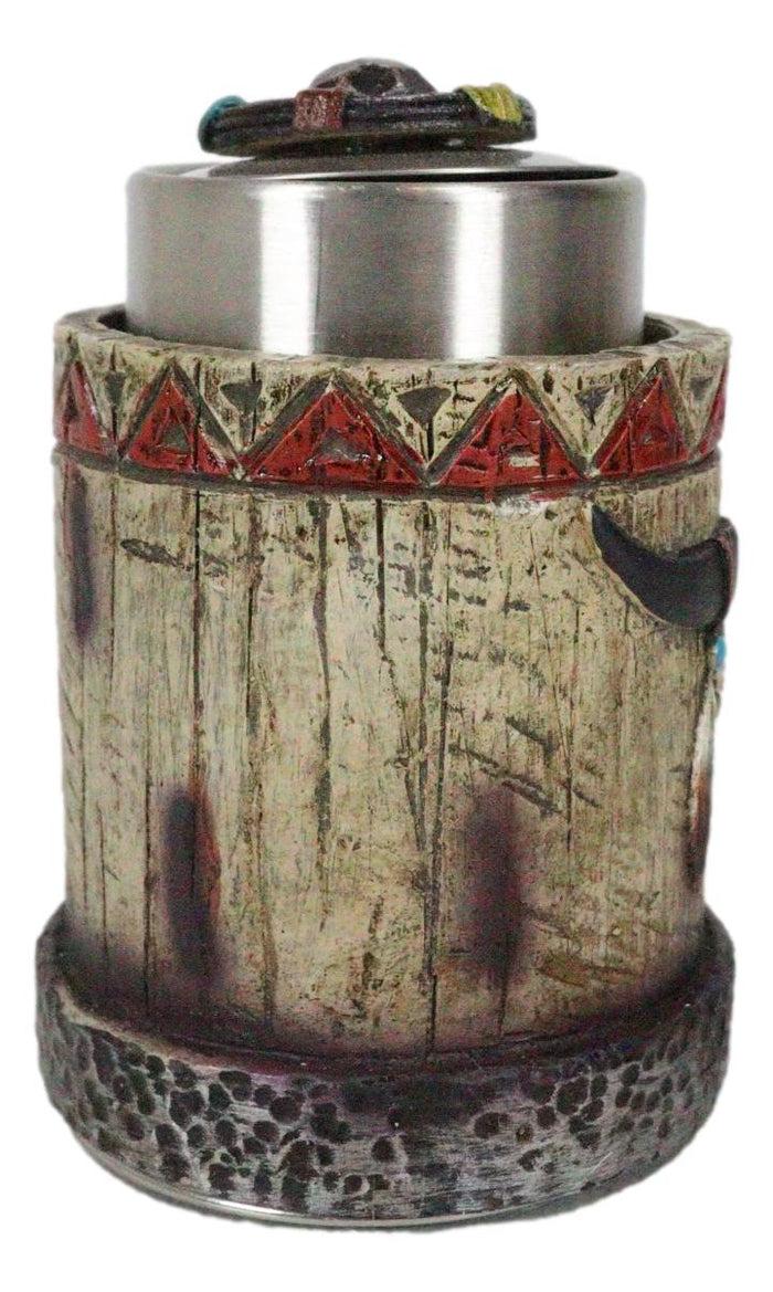 Ebros Gift Rustic Western Native Indian Cow Skull Feathers Spring Barrel Toothpick Holder