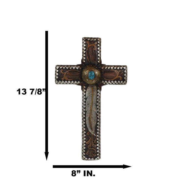 Ebros Gift Rustic Western Native Indian Dreamcatcher Feathers Turquoise Rock Wall Cross