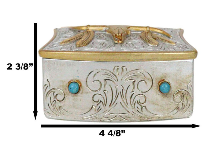 Ebros Gift Rustic Western Native Indian Feathers Longhorn Cow Skull Decorative Trinket Box