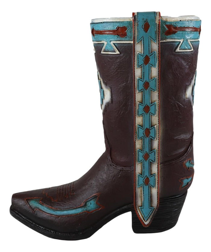 Ebros Gift Rustic Western Navajo Indian Vector Arrows Tooled Leather Cowboy Boot Vase Decor