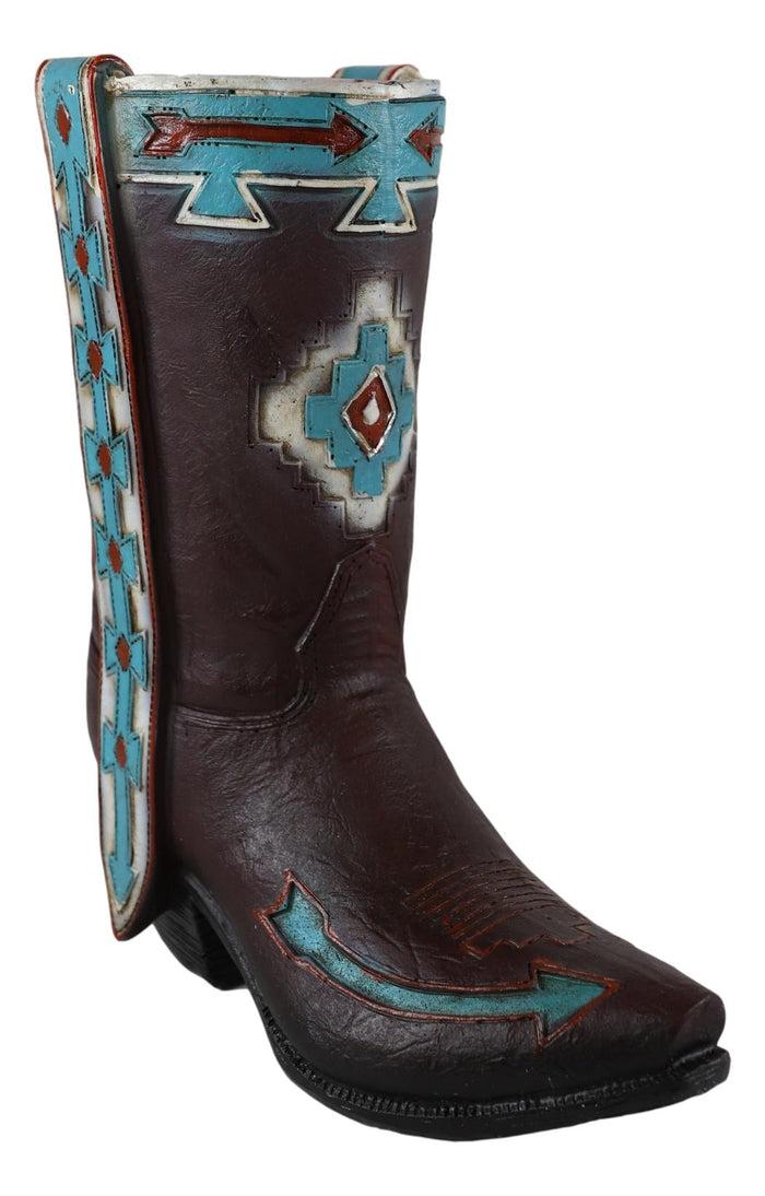 Ebros Gift Rustic Western Navajo Indian Vector Arrows Tooled Leather Cowboy Boot Vase Decor