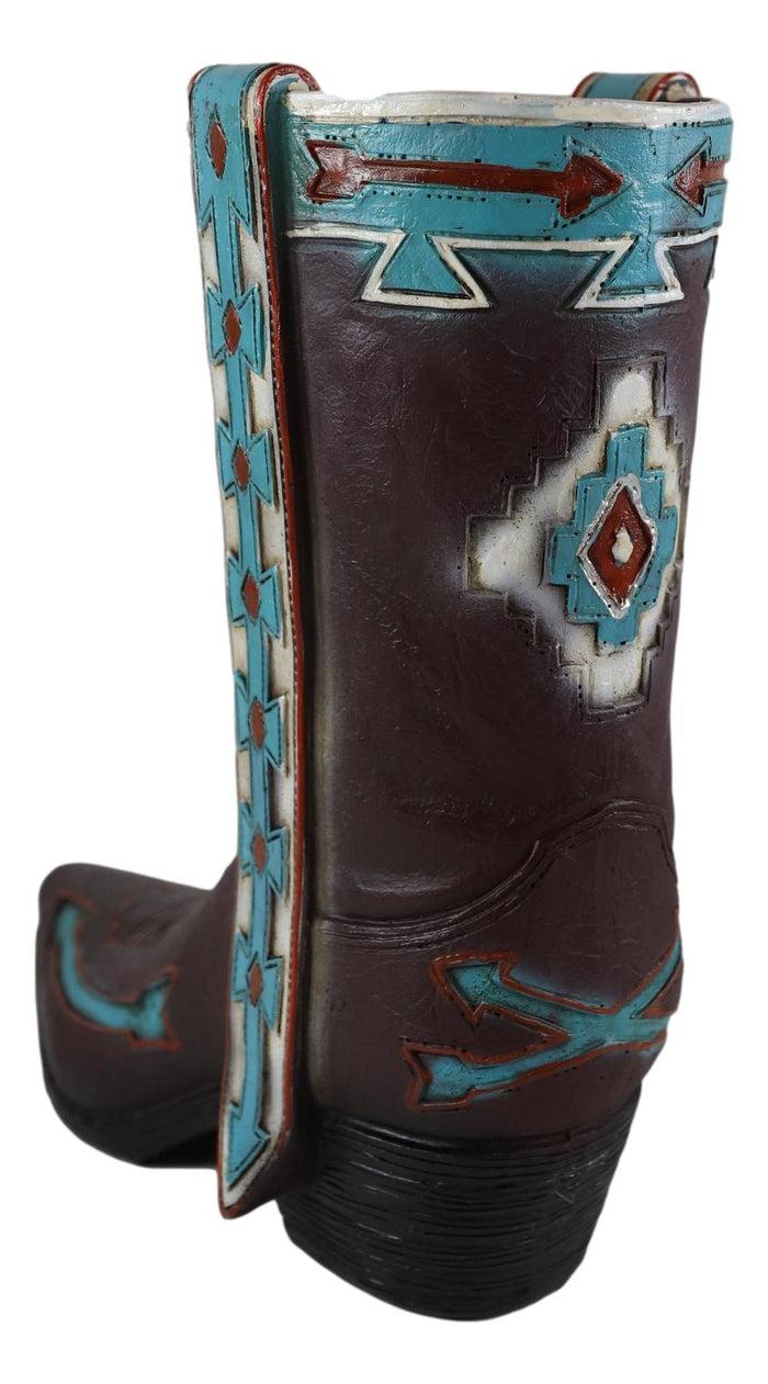 Ebros Gift Rustic Western Navajo Indian Vector Arrows Tooled Leather Cowboy Boot Vase Decor
