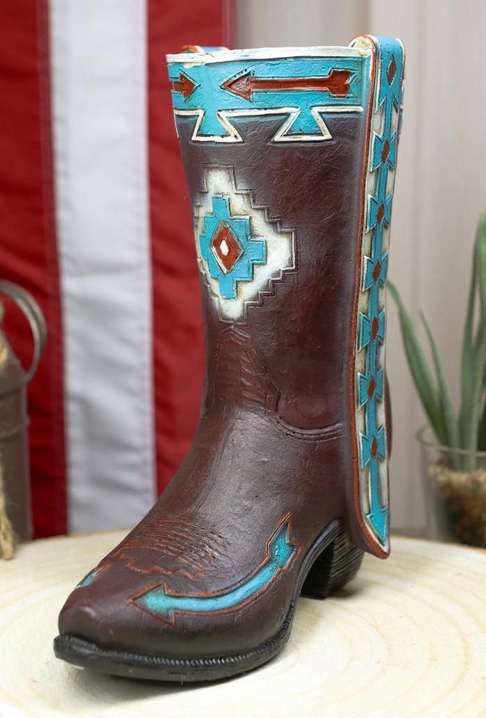 ebros gift Rustic Western Navajo Indian Vector Arrows Tooled Leather Cowboy Boot Vase Decor