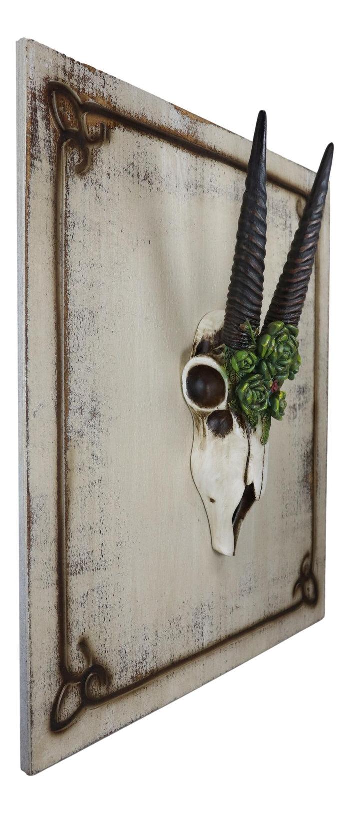 Ebros Gift Rustic Western Oryx Gazelle Antelope Skull With Green Roses Wall Decor Plaque