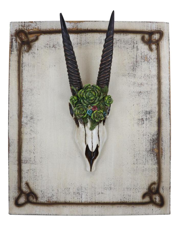 Ebros Gift Rustic Western Oryx Gazelle Antelope Skull With Green Roses Wall Decor Plaque