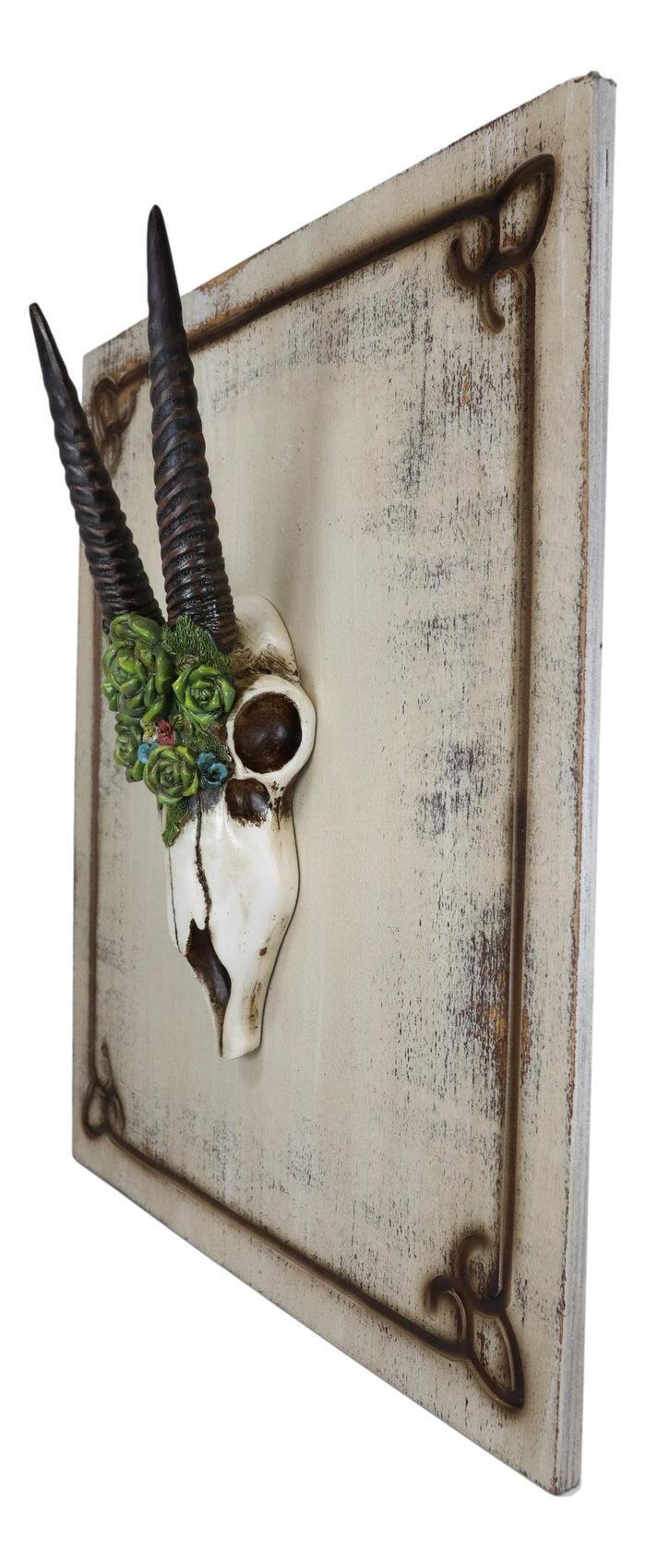 Ebros Gift Rustic Western Oryx Gazelle Antelope Skull With Green Roses Wall Decor Plaque