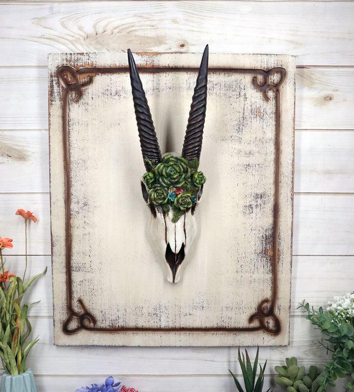 ebros gift Rustic Western Oryx Gazelle Antelope Skull With Green Roses Wall Decor Plaque
