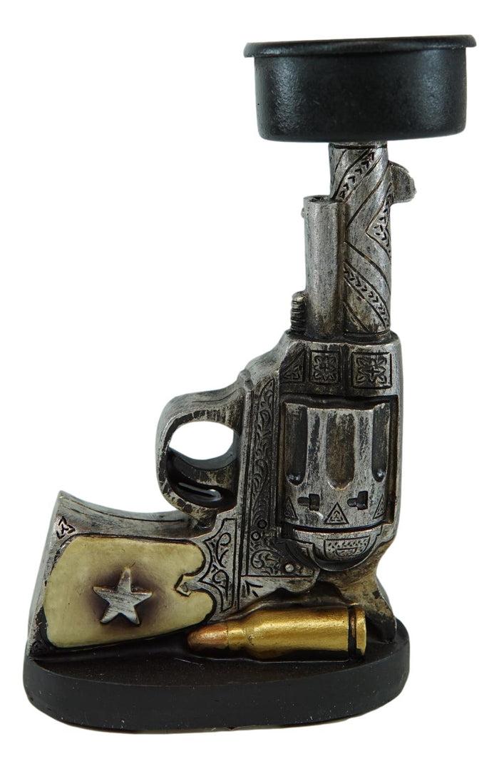 Ebros Gift Rustic Western Outlaw Cowboy Revolver Pistol Gun Votive Tea Light Candle Holder