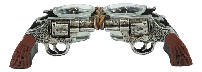 Ebros Gift Rustic Western Outlaw Dual Revolver Pistol Guns Tea Light Votives Candle Holder