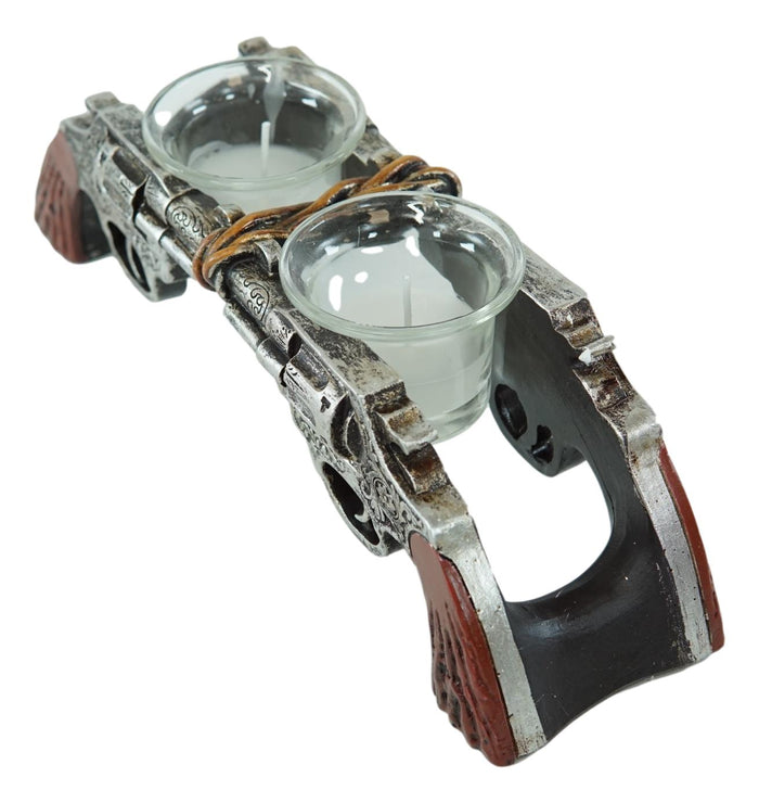 Ebros Gift Rustic Western Outlaw Dual Revolver Pistol Guns Tea Light Votives Candle Holder