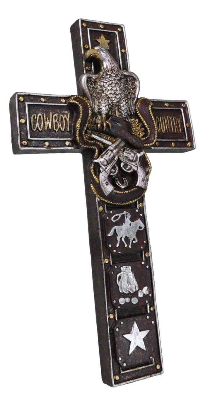 Ebros Gift Rustic Western Patriotic Cowboy Country Eagle Pistols Hat And Ropes Wall Cross